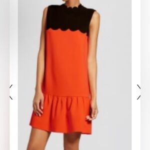 Victoria Beckham For Target Orange Drop Waist Scallop Trim Dress Size Small